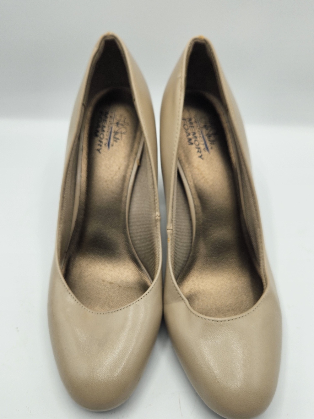 Life STRIDE , memory Foam , Comfort Heel ,  Taupe Chunky Heel Round-Toe Pumps